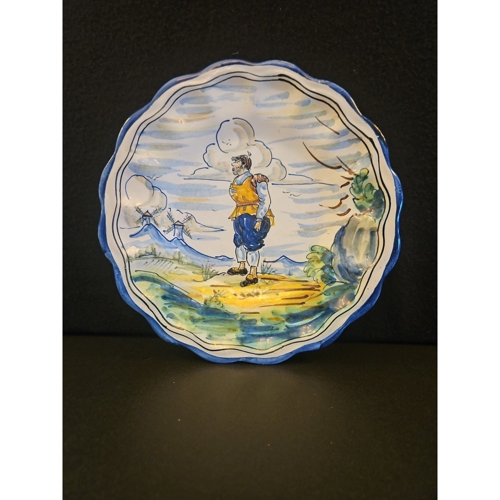 Vintage Spanish Talavera Ceramic Don Quixote & Sancho Panza 10" Wall Plate Spain